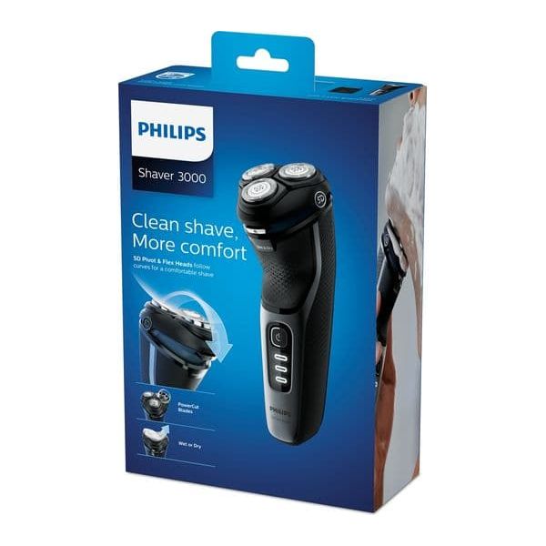 Cordless Waterproof Pivoting head With trimmer 2 year guarantee PHILIPS Series 3000 S3231/52 Wet & Dry Rotary Shaver - Black - 2